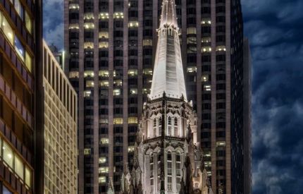 Exterior Spire at Night